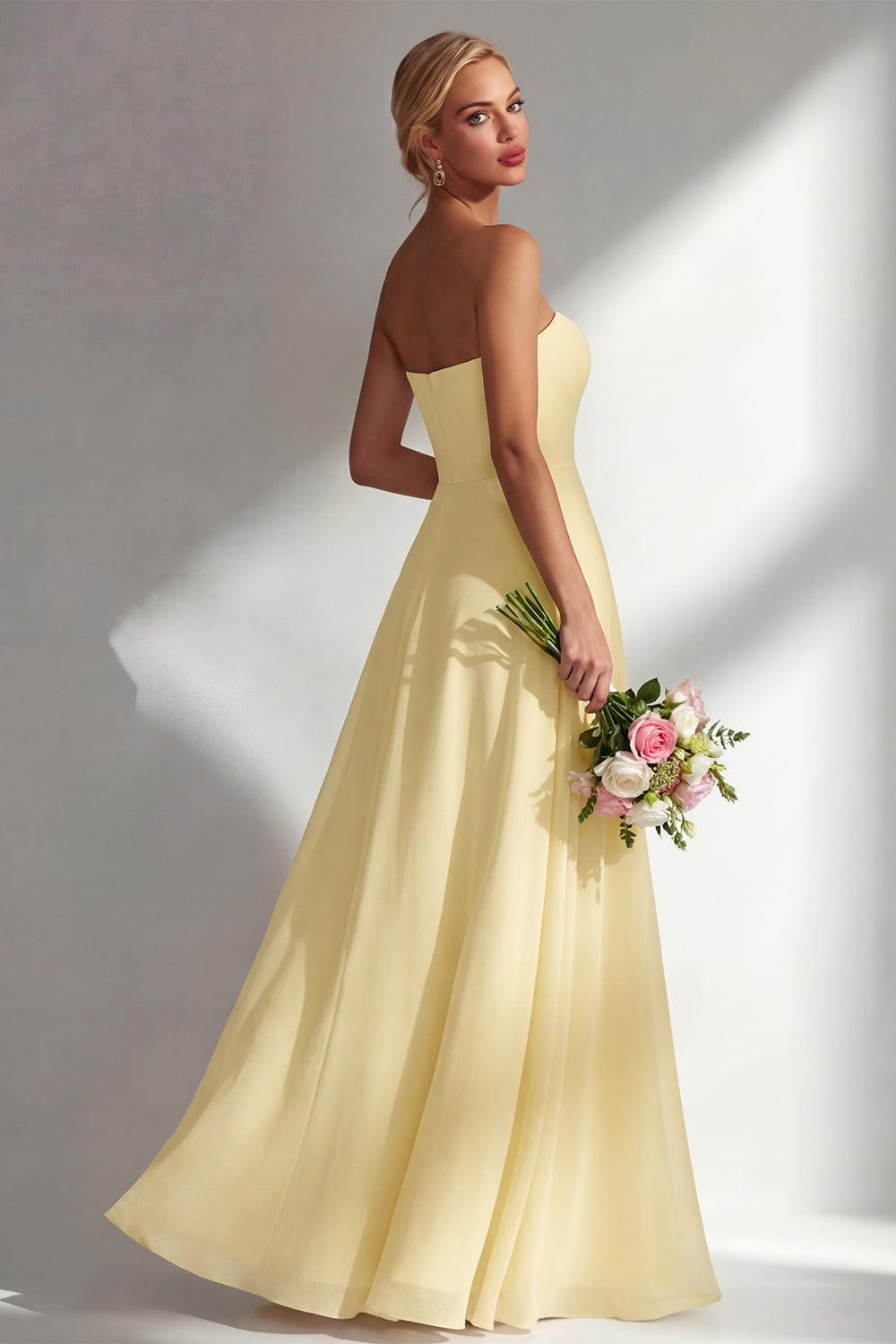 Lemon Sorbet A-Line Chiffon Convertible Long Bridesmaid Dress with Slit