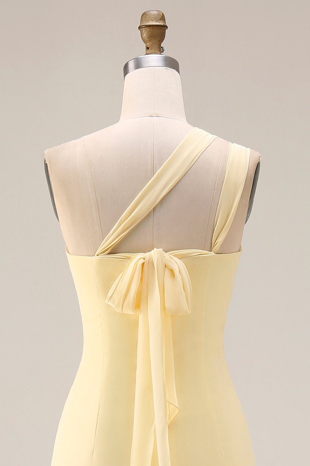 Lemon Sorbet A-Line Chiffon Convertible Long Bridesmaid Dress with Slit