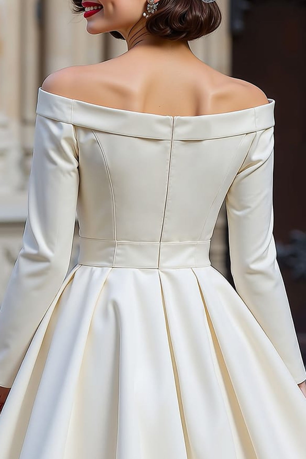 Off-the-Shoulder White A-Line Short Wedding Dress with Long Sleeves