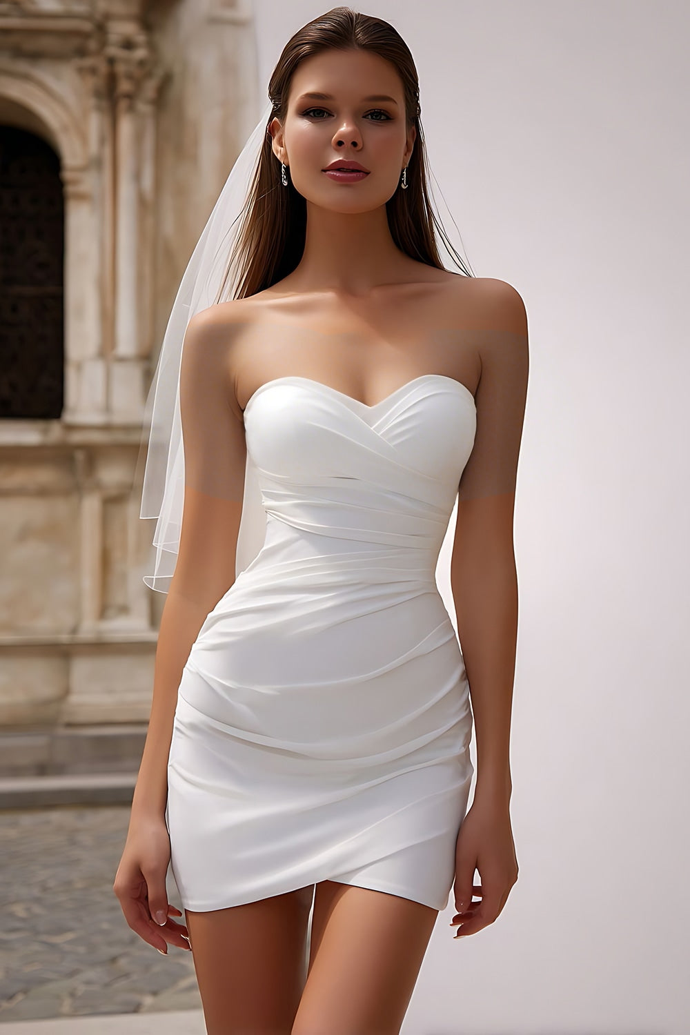 Sweetheart White Bodycon Mini Wedding Dress