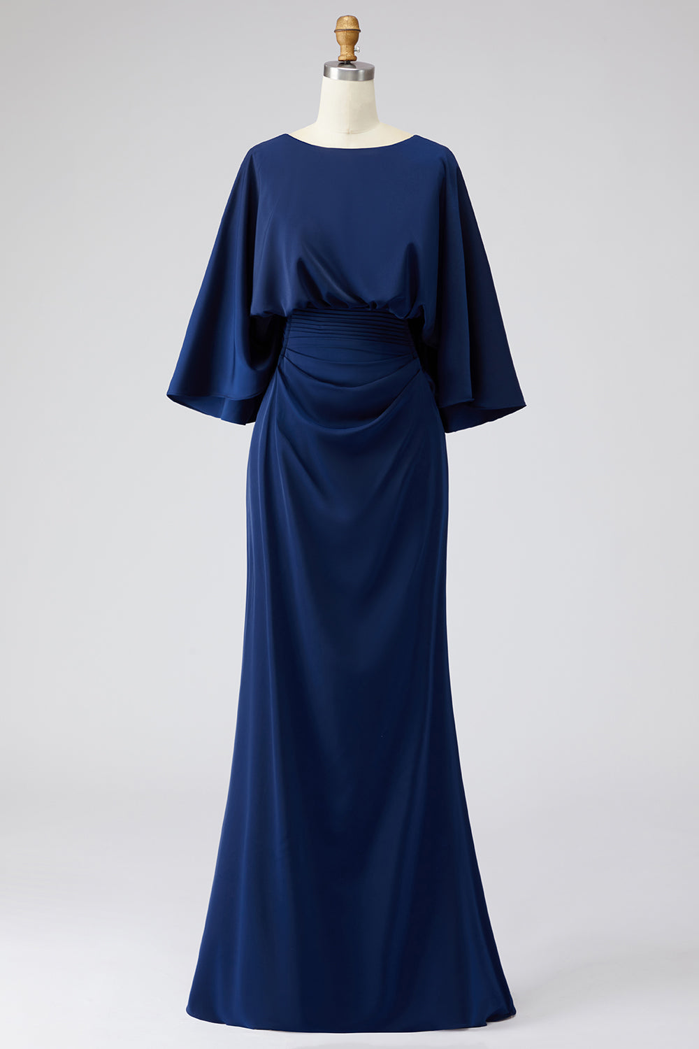 Vestido largo plateado con mangas 3/4 y bolsillos para la madre de la novia
