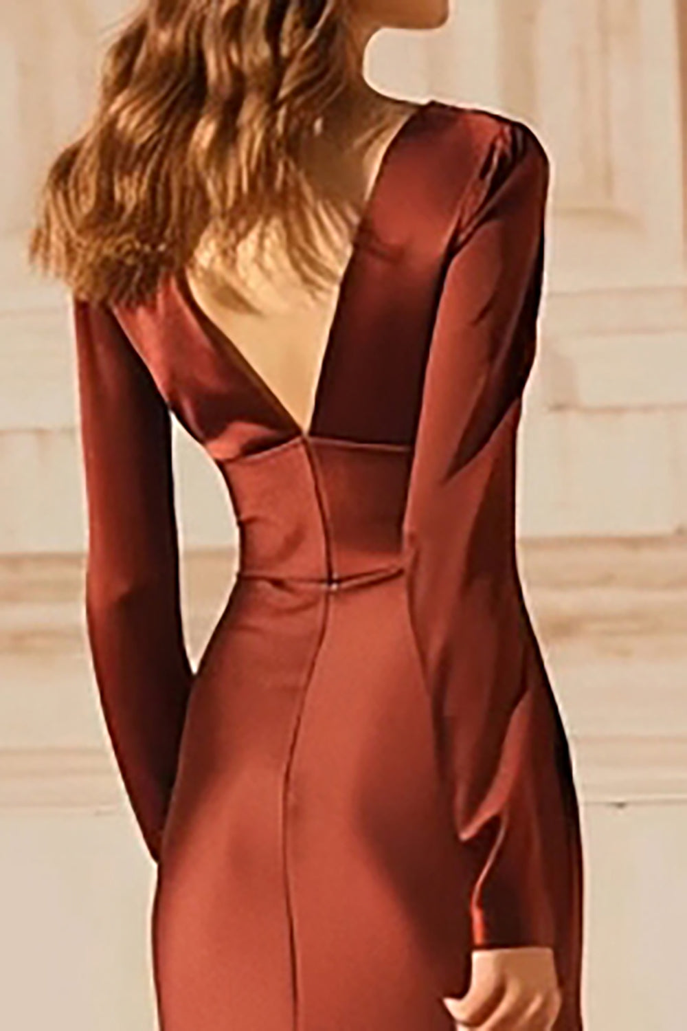 Borgoña satén sirena escote en V vestido largo formal