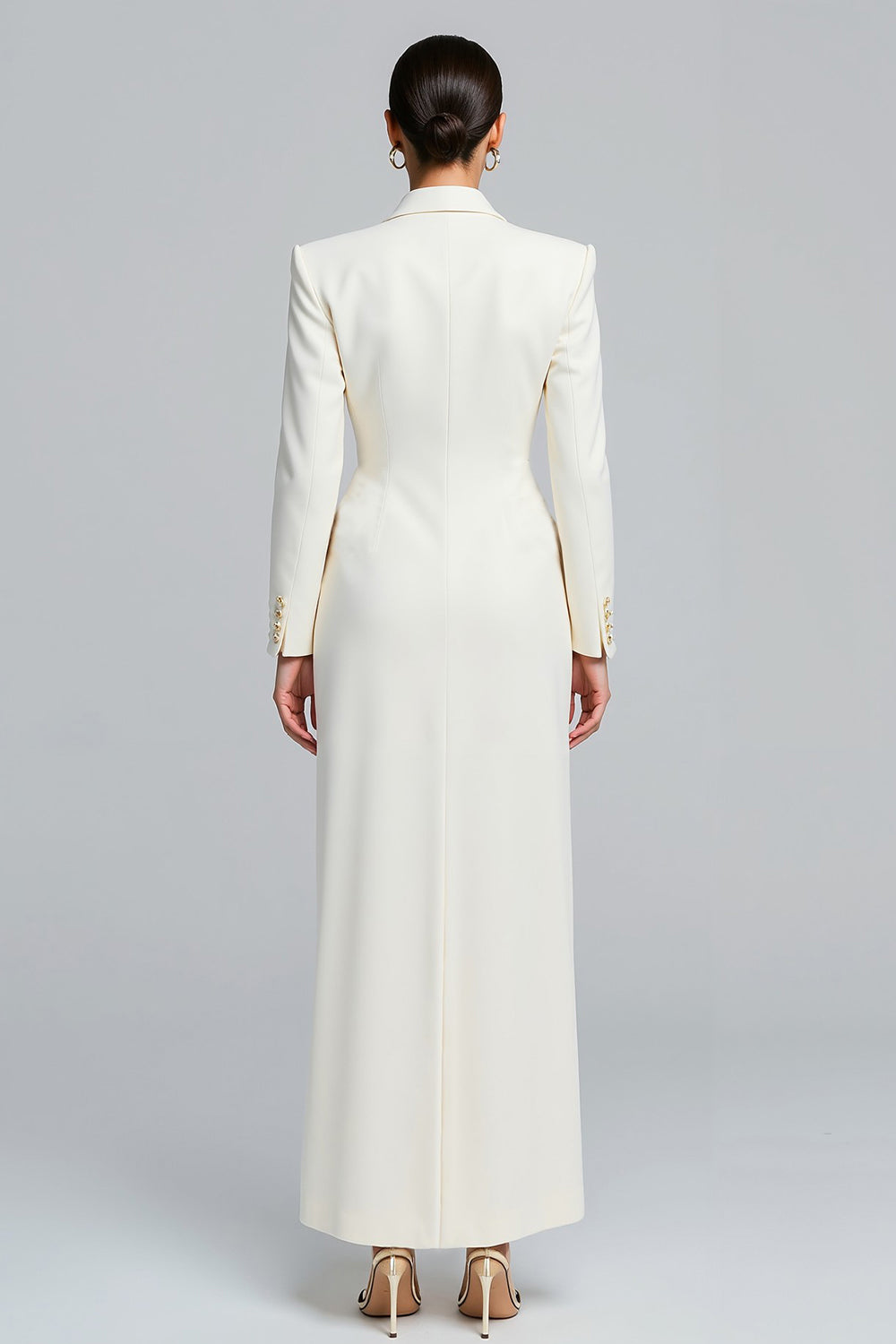 White Peak Lapel Sheath Long Sleeve Blazer Dress with Slit
