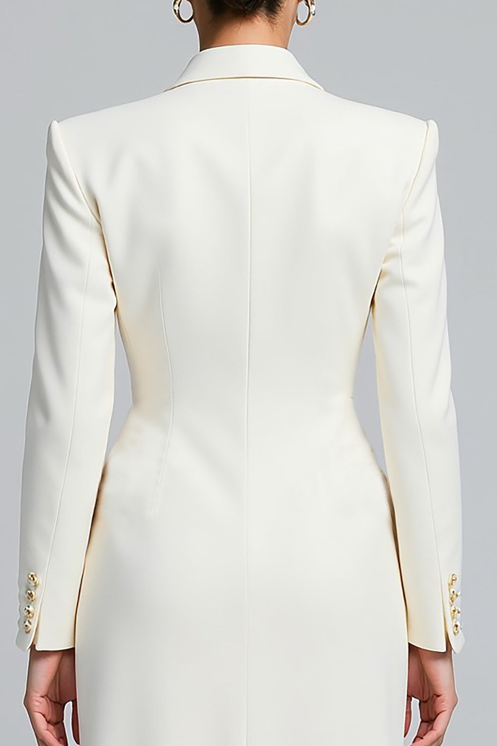 White Peak Lapel Sheath Long Sleeve Blazer Dress with Slit