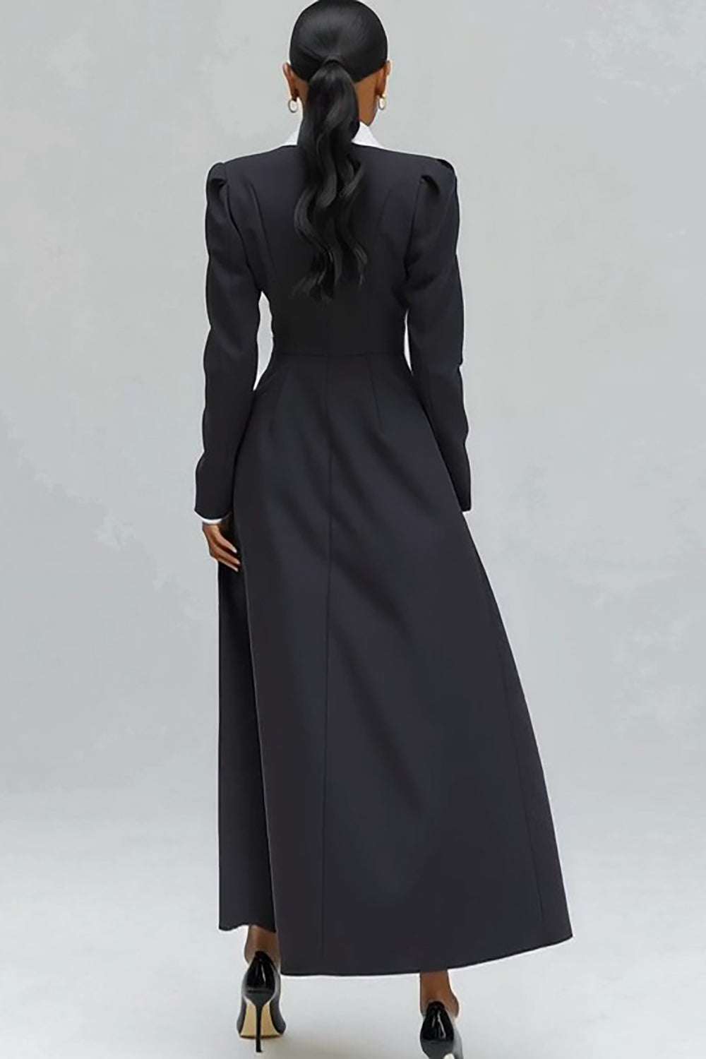 Black Notched Lapel Single-Breasted A-Line Blazer Dress