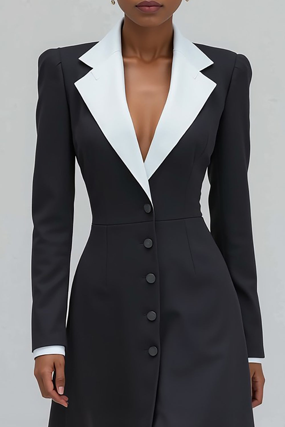 Black Notched Lapel Single-Breasted A-Line Blazer Dress