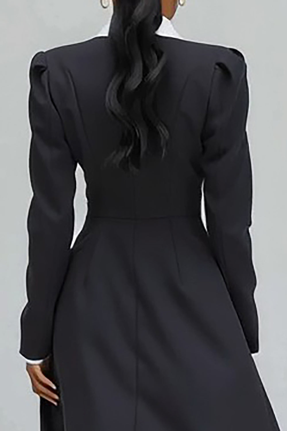 Black Notched Lapel Single-Breasted A-Line Blazer Dress