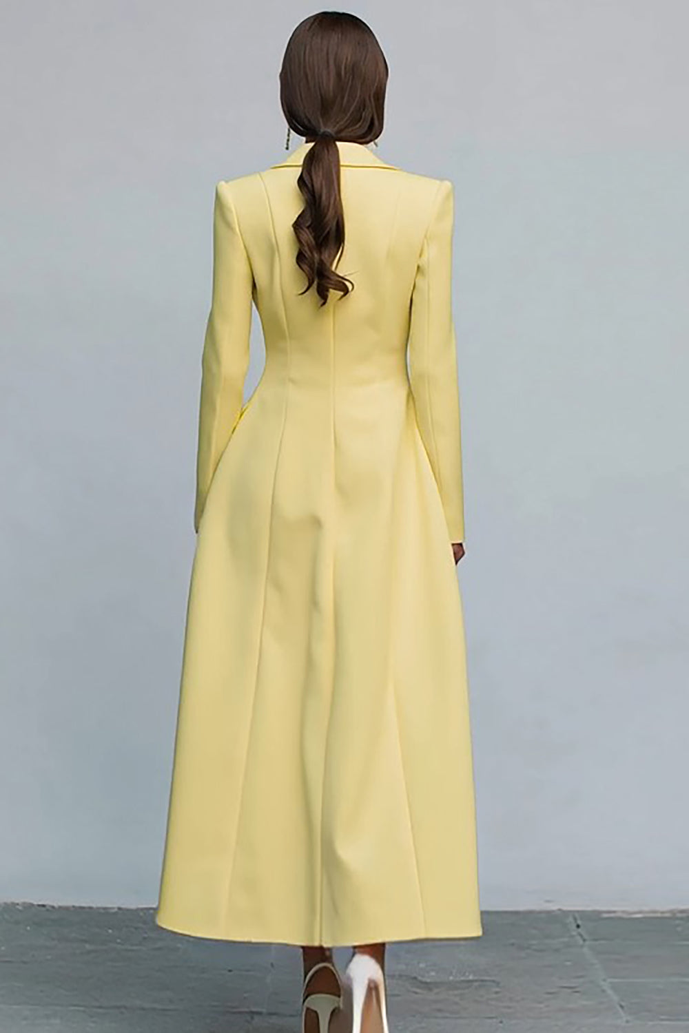 Yellow Peak Lapel A Line Long Sleeve Work Dress