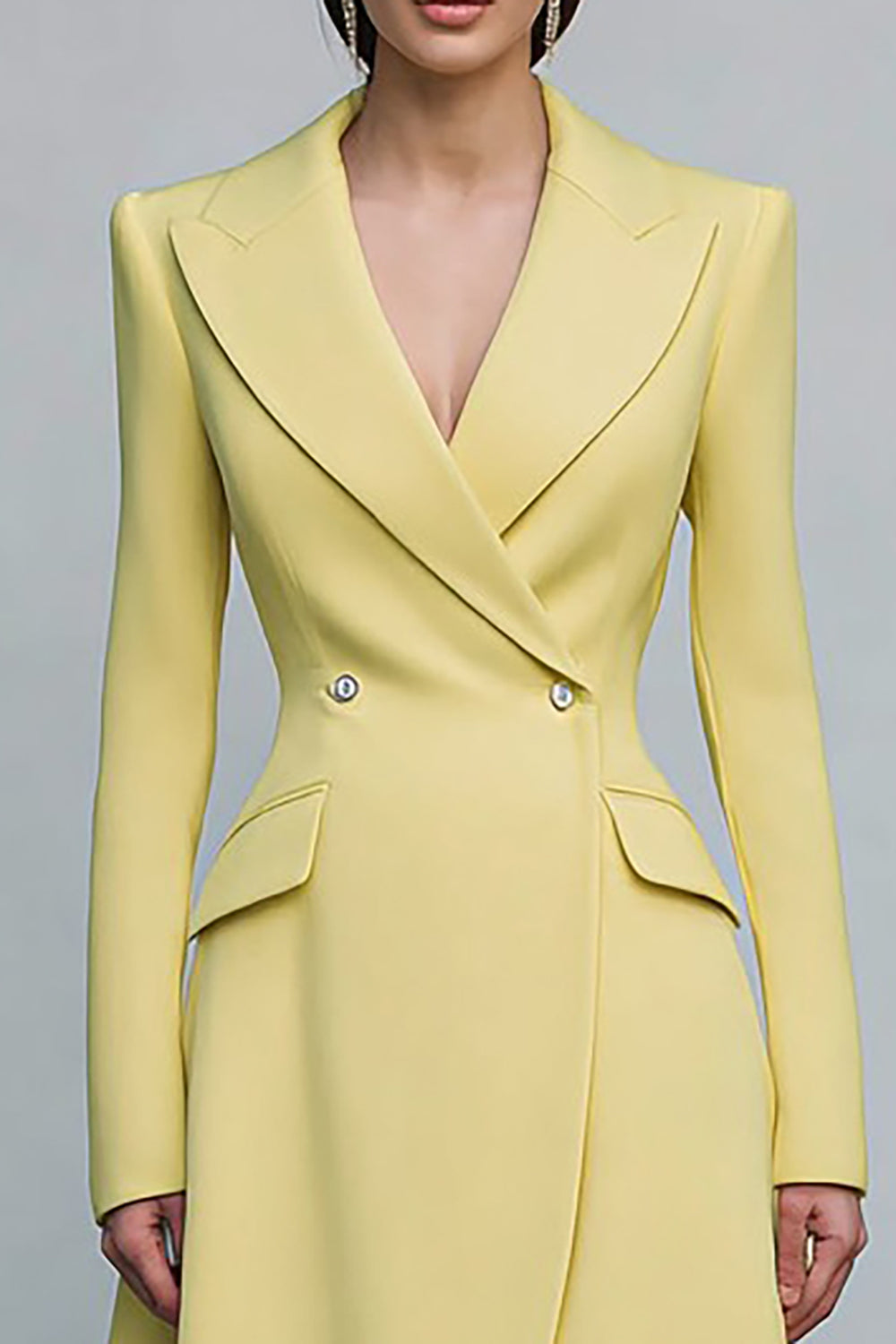 Yellow Peak Lapel A Line Long Sleeve Work Dress