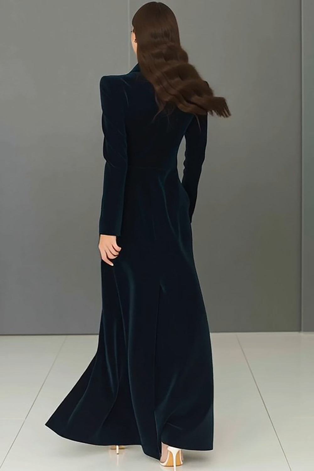 Navy Peak Lapel Single-breasted Blazer Dress with Slit