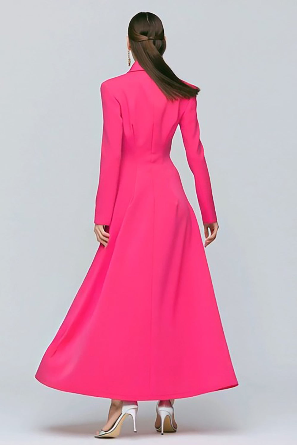 Robe blazer trapèze à revers crantés et simple boutonnage fuchsia