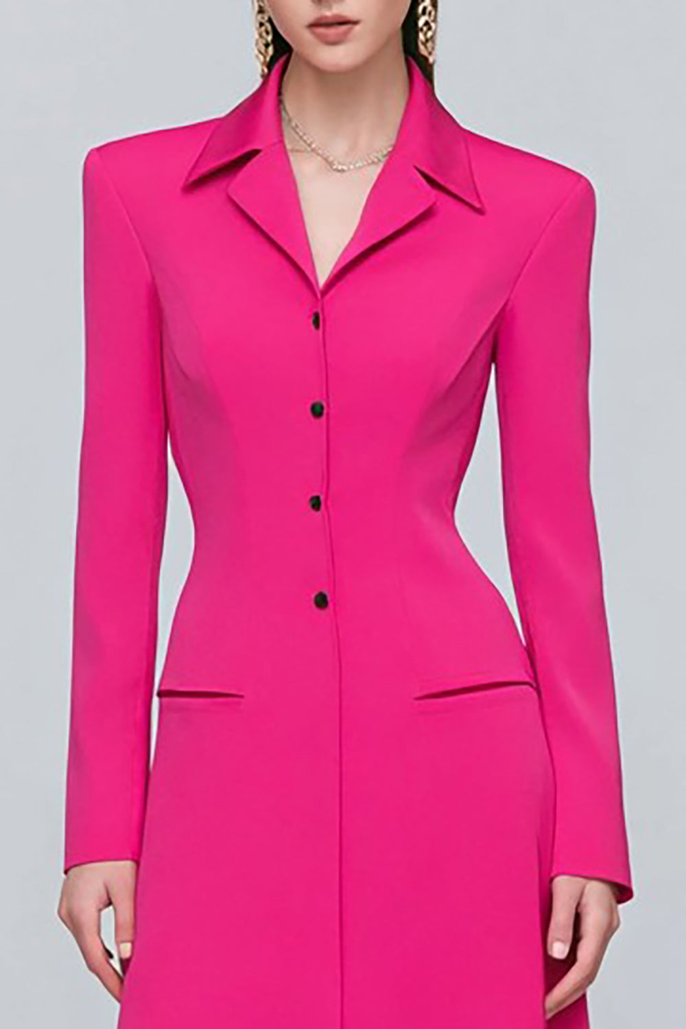 Robe blazer trapèze à revers crantés et simple boutonnage fuchsia