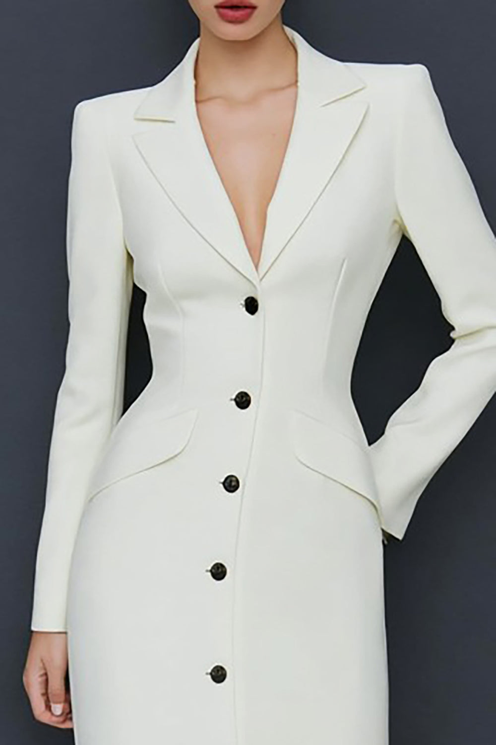 Ivory Notched Lapel Single-breasted Sheath Blazer Dress