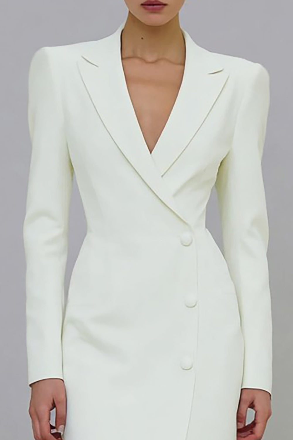 Ivory Notched Lapel Single-breasted Work Dress