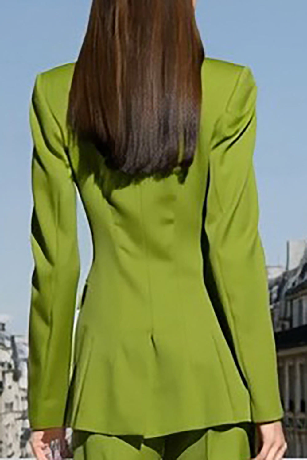Tailleur femme vert 2 pièces à revers de pointe