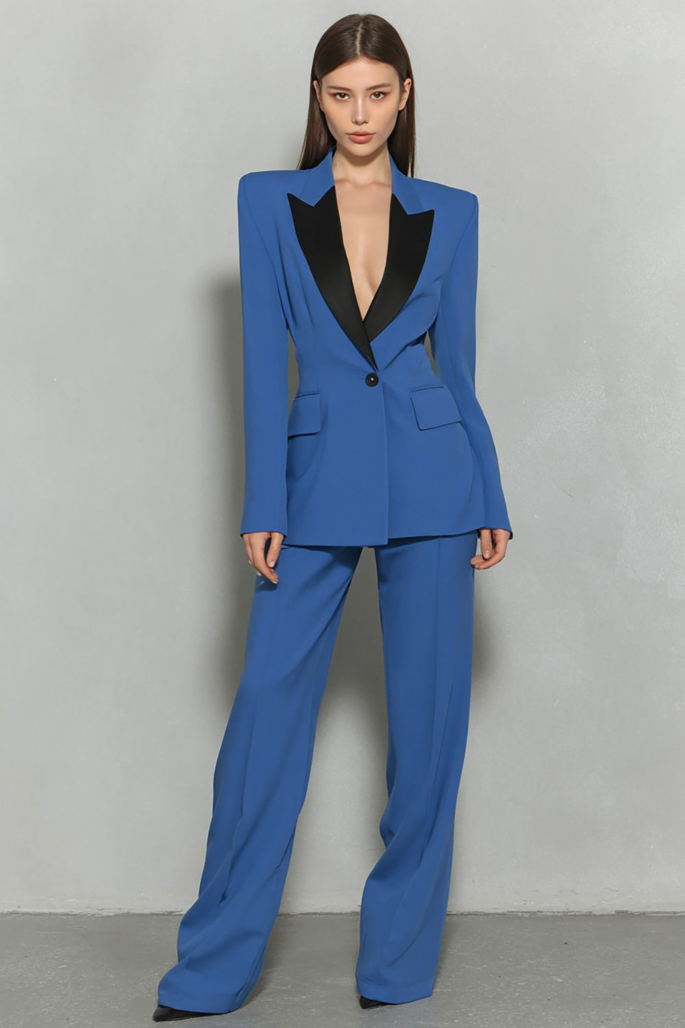 Dark Blue Peak Lapel 2 Piece Women's Business Casual Suits