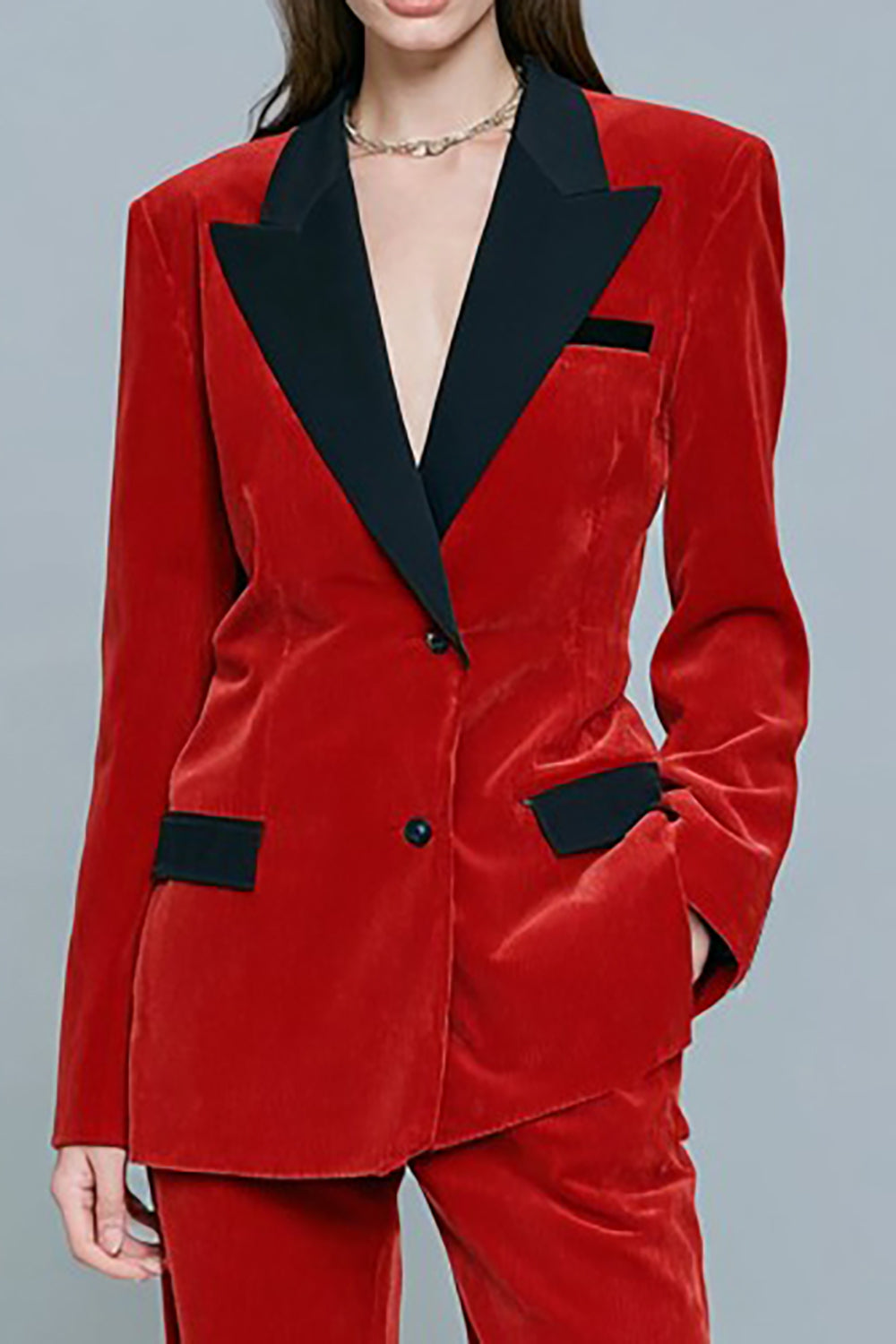 Red Peak Lapel 2 Piece Women's Business Suits with Pockets
