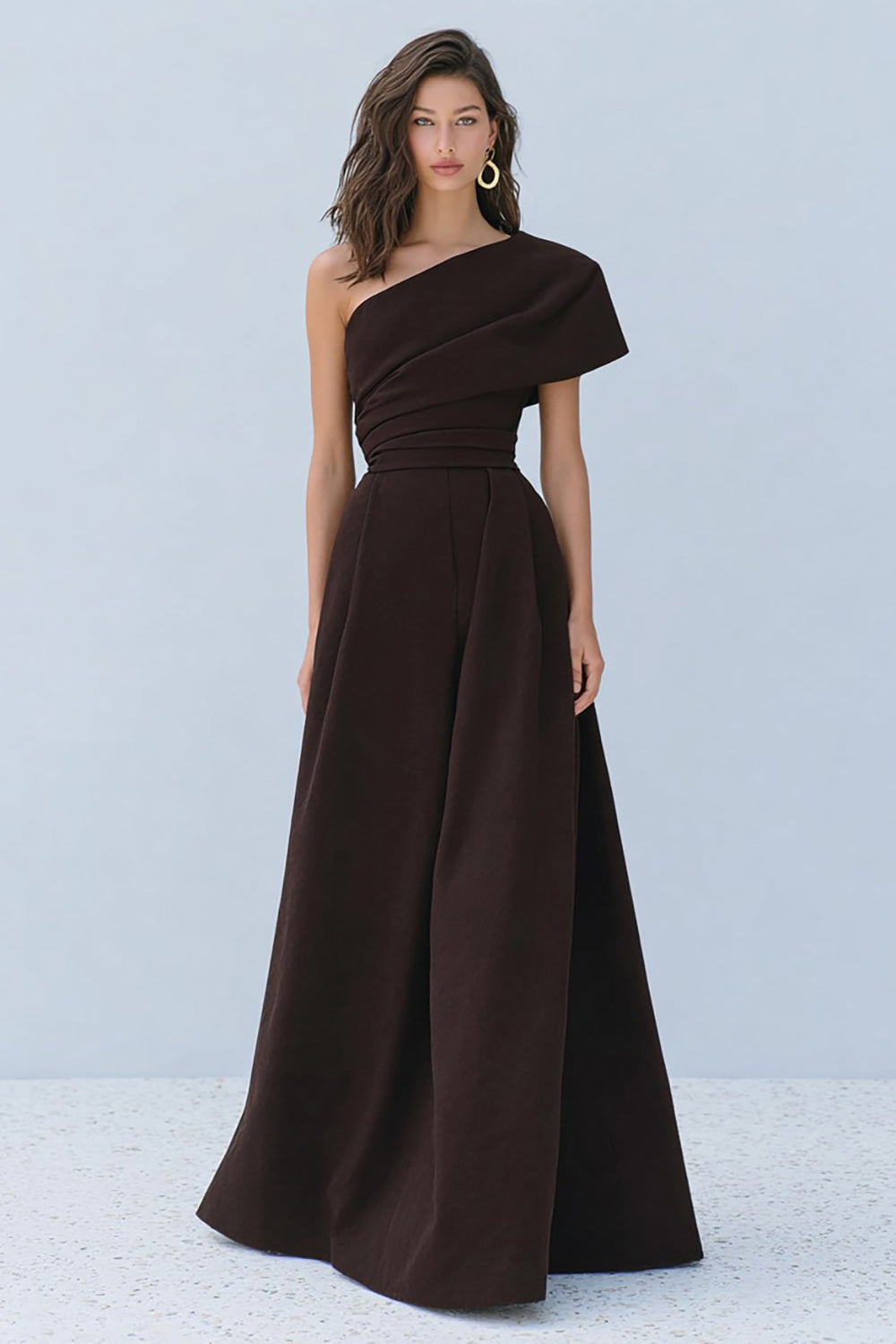 Coffee A Line One Shoulder Long Formal Dress