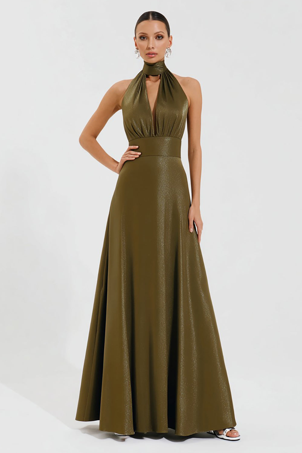 Olive Halter A Line Cut Out Long Formal Dress