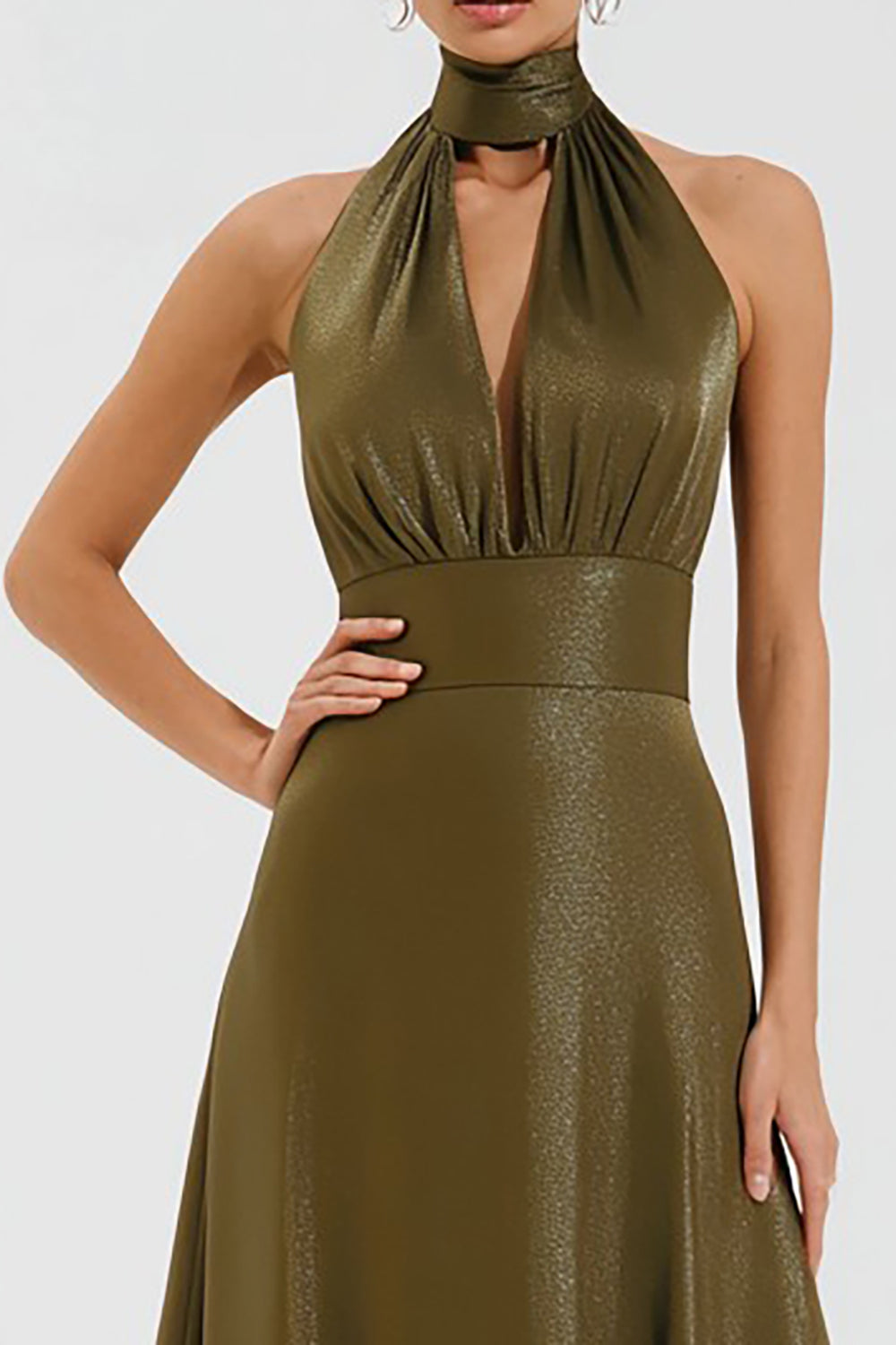 Olive Halter A Line Cut Out Long Formal Dress