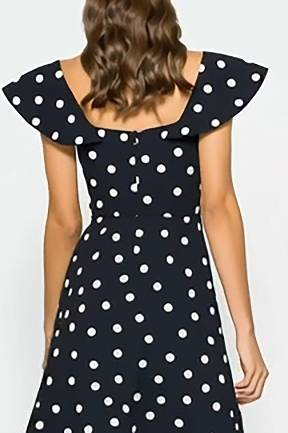 Black and White A-Line Flutter Sleeves Long Polka Dot Dress