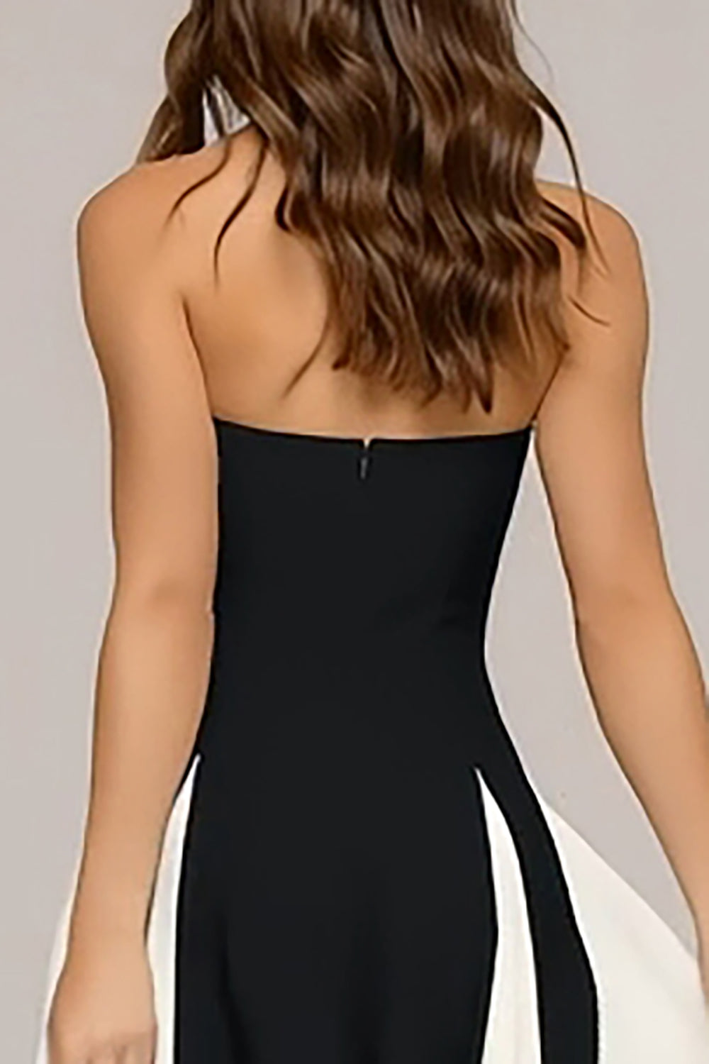 Elegant Black and White A-Line Strapless Maxi Dress