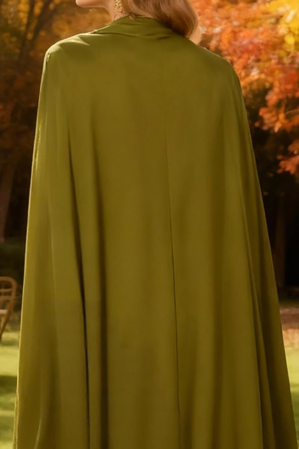 Olive High Neck Mermaid Long Formal with Cape