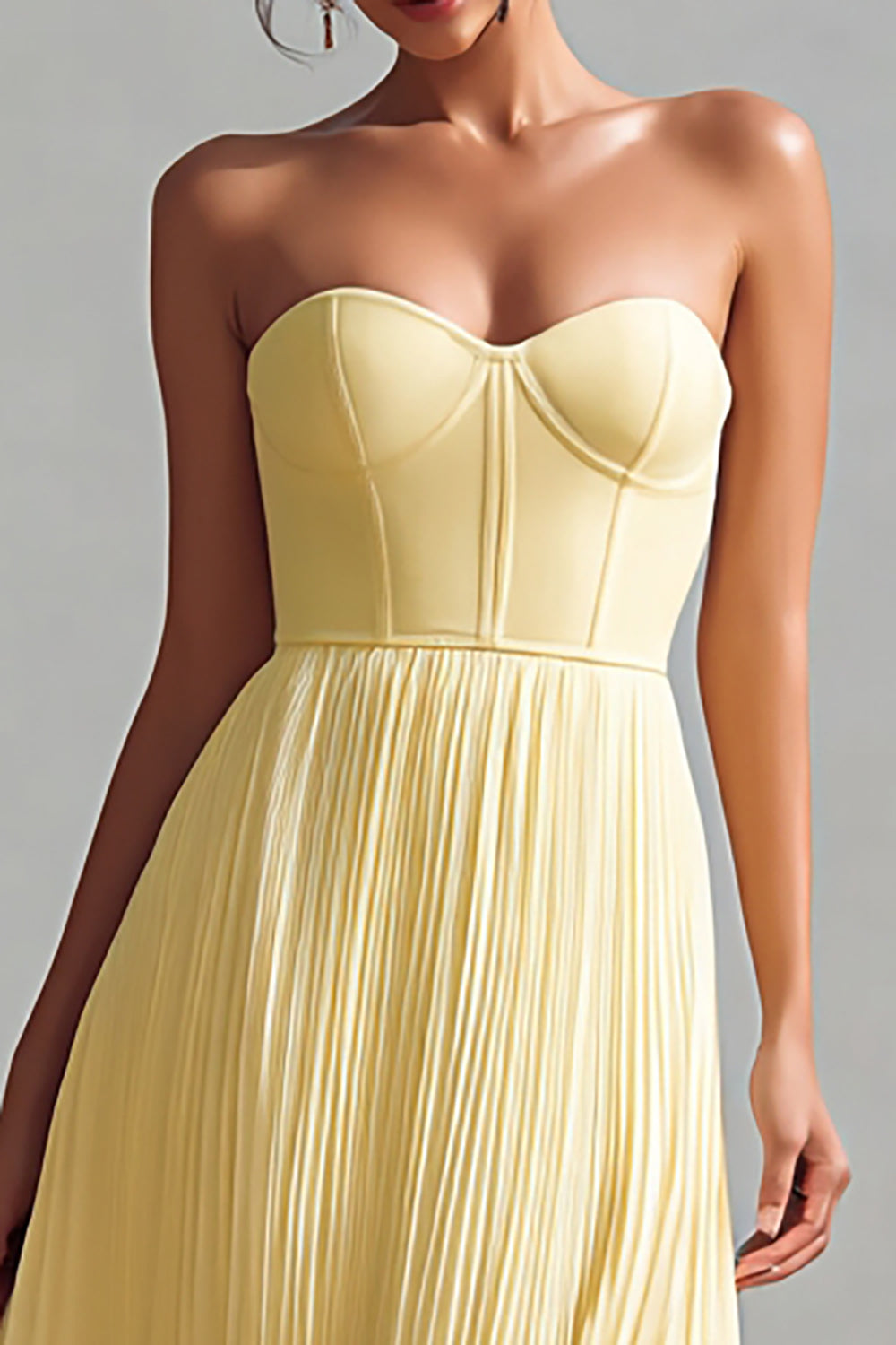 Daffodil Pleated Strapless Corset Long Formal Dress