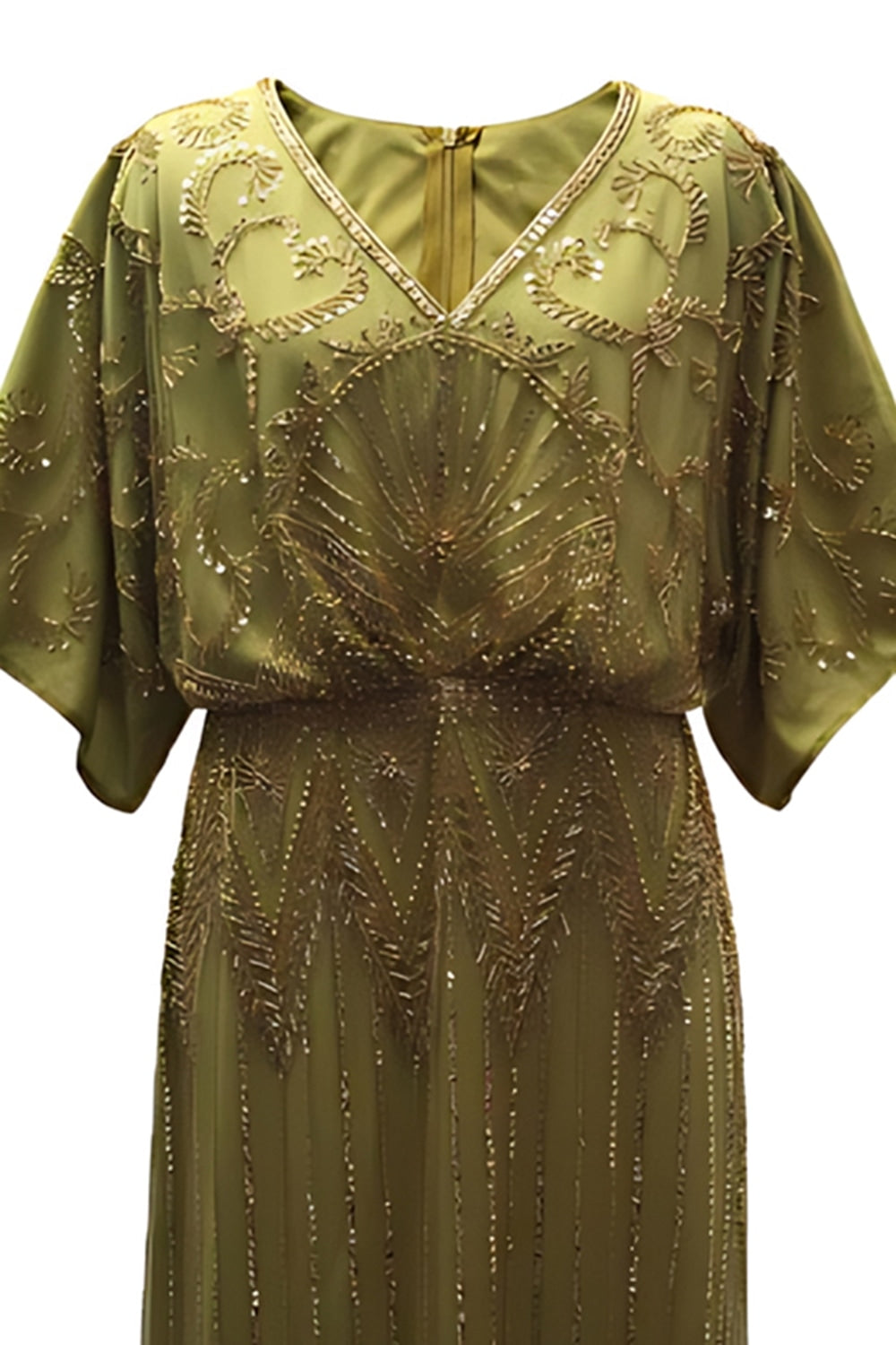 Sparkly Black Golden Beaded Sequins V-Neck Long 1920s Dress
