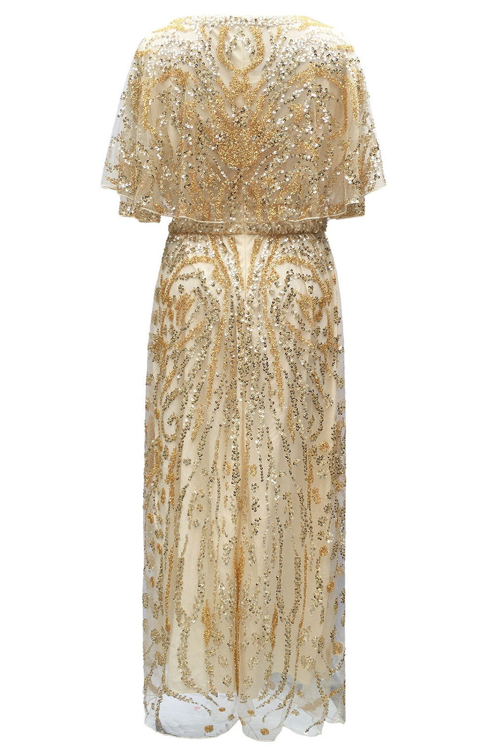 Robe fourreau des années 20 abricot scintillant à col bateau orné de perles et de sequins