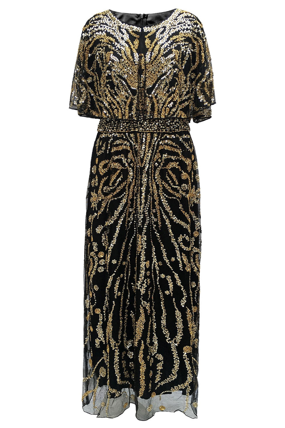 Robe fourreau des années 20 abricot scintillant à col bateau orné de perles et de sequins