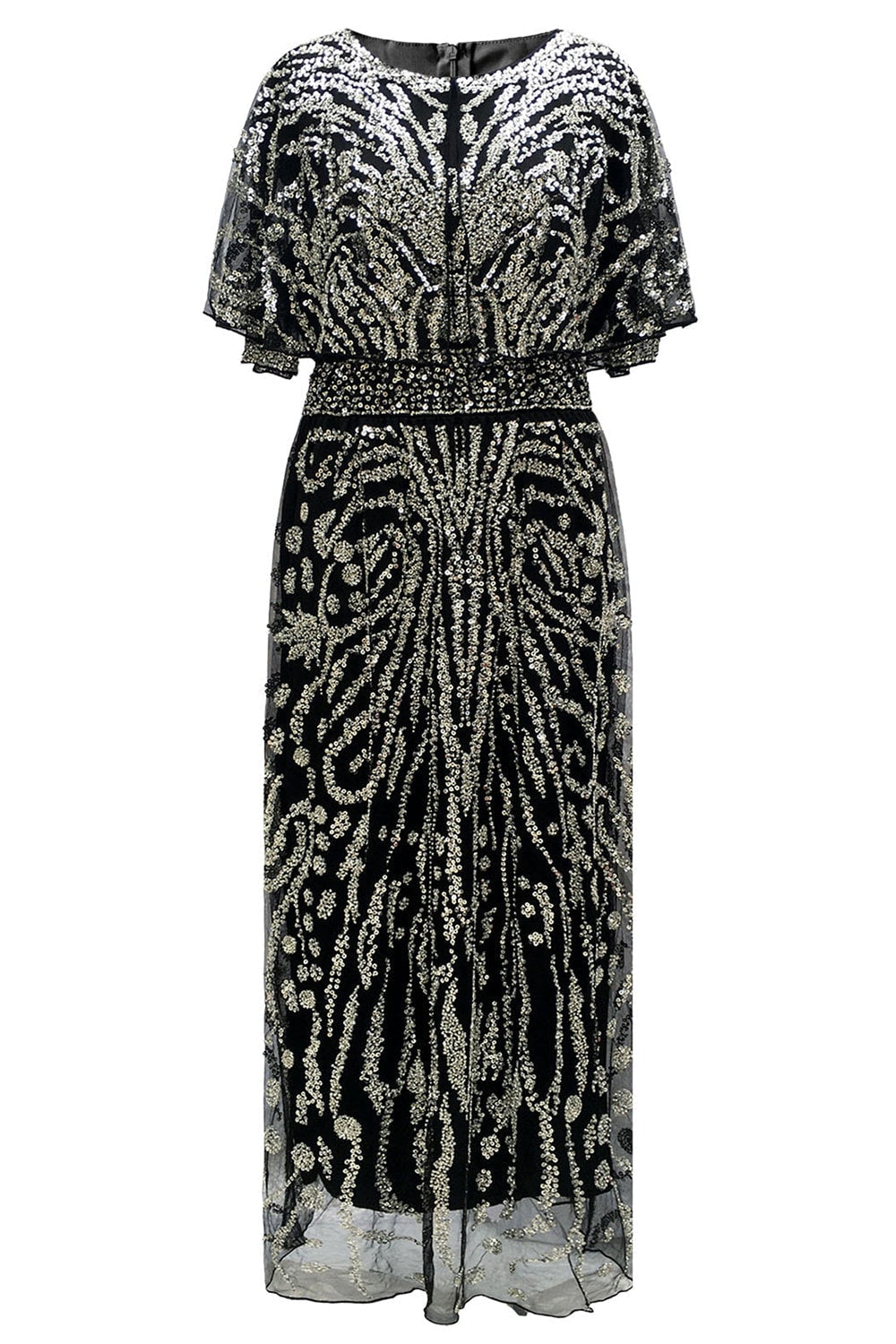 Robe fourreau des années 20 abricot scintillant à col bateau orné de perles et de sequins