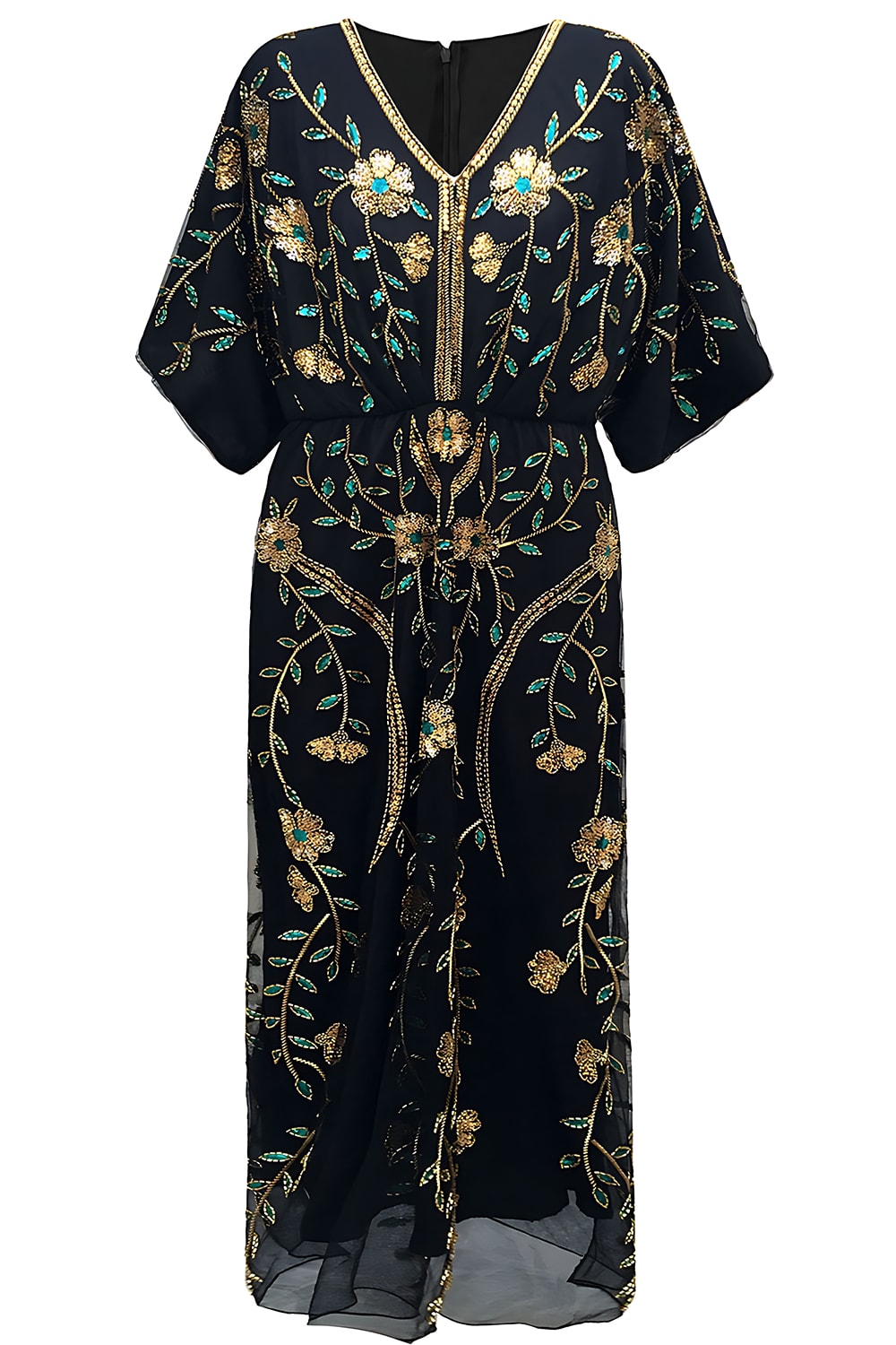Black V-Neck Sequins Sheath Half Sleeves 1920s Dress