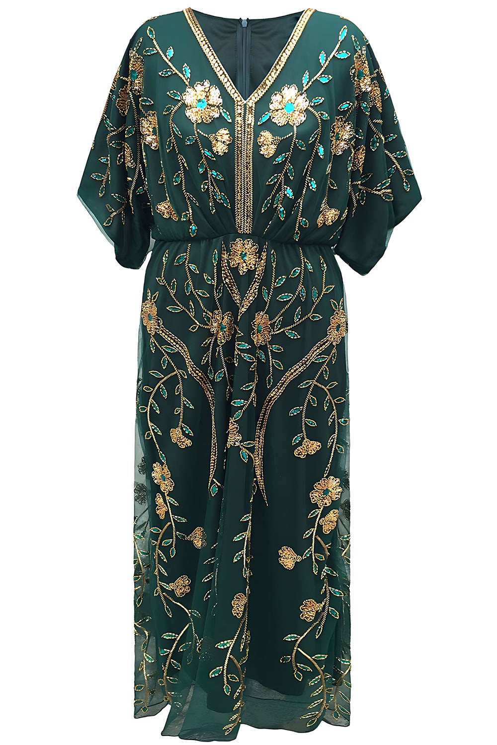 Black V-Neck Sequins Sheath Half Sleeves 1920s Dress