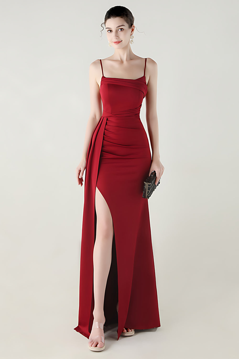 Black Spaghetti Straps Mermaid Long Prom Dress with Slit