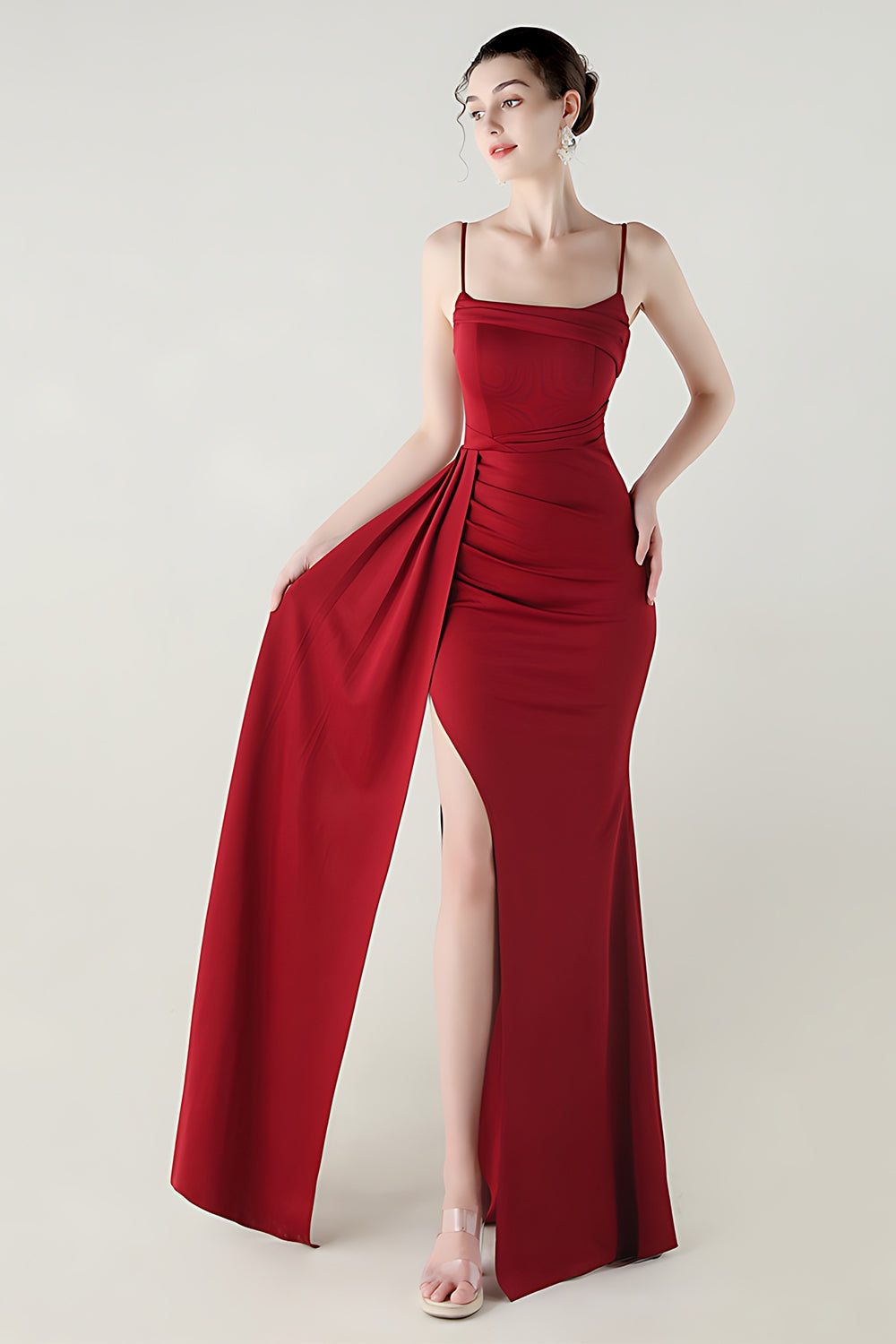 Black Spaghetti Straps Mermaid Long Prom Dress with Slit