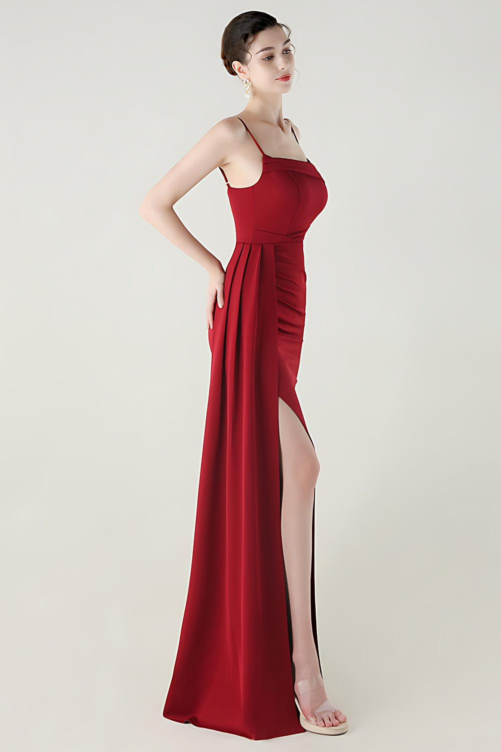 Black Spaghetti Straps Mermaid Long Prom Dress with Slit