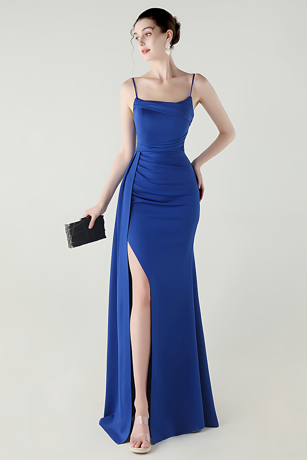 Black Spaghetti Straps Mermaid Long Prom Dress with Slit