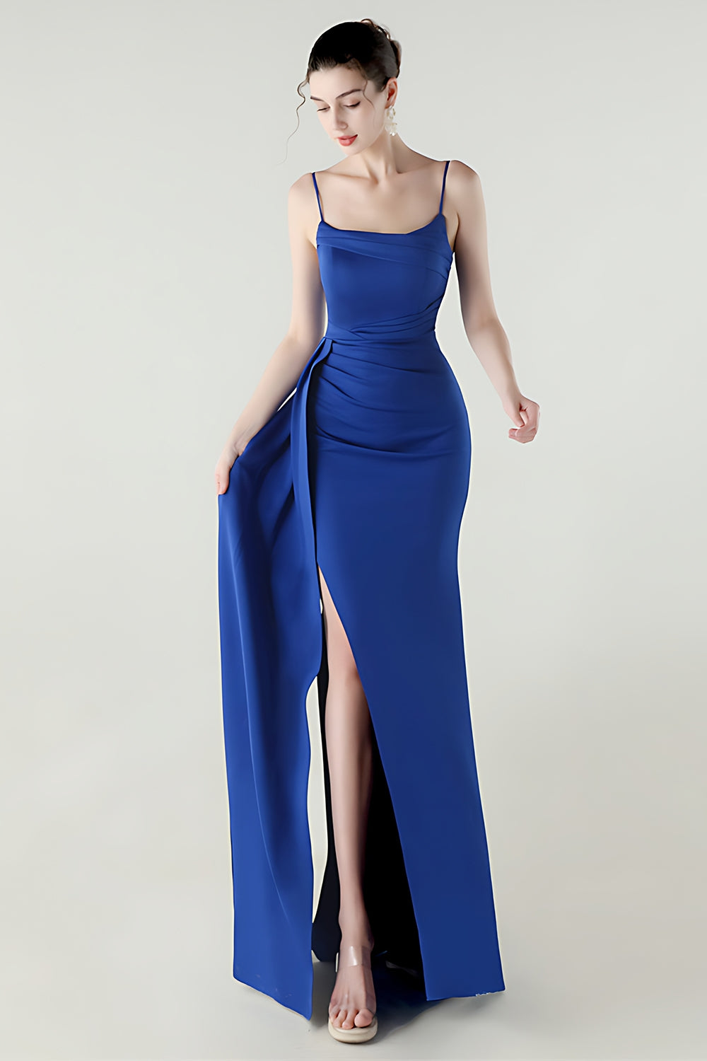 Black Spaghetti Straps Mermaid Long Prom Dress with Slit