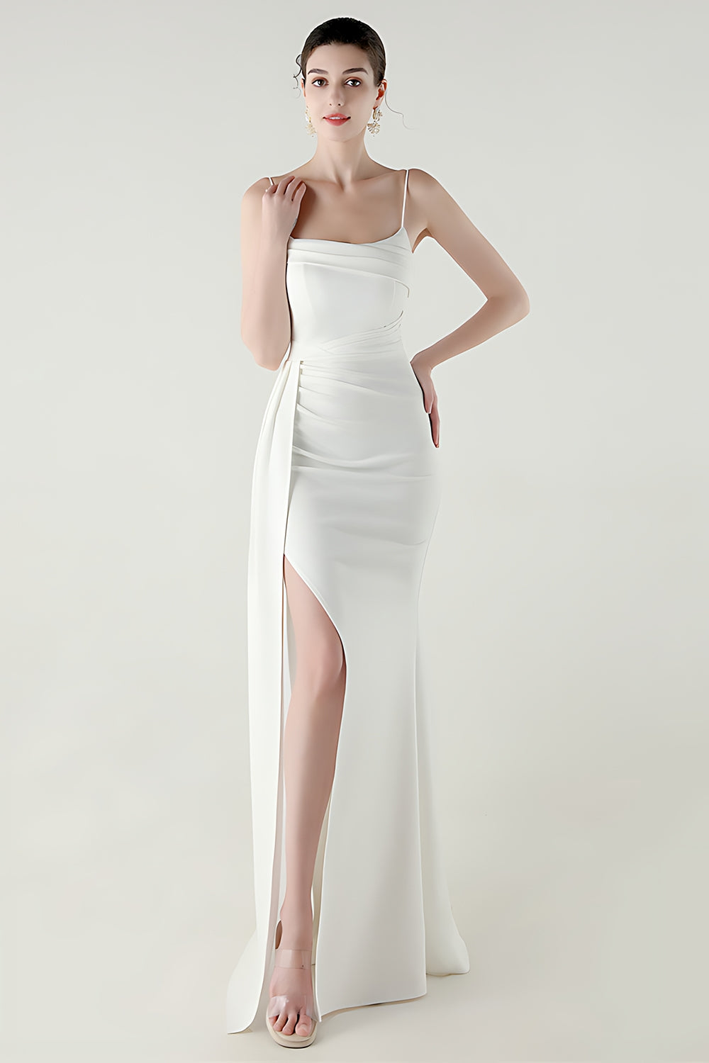 Black Spaghetti Straps Mermaid Long Prom Dress with Slit