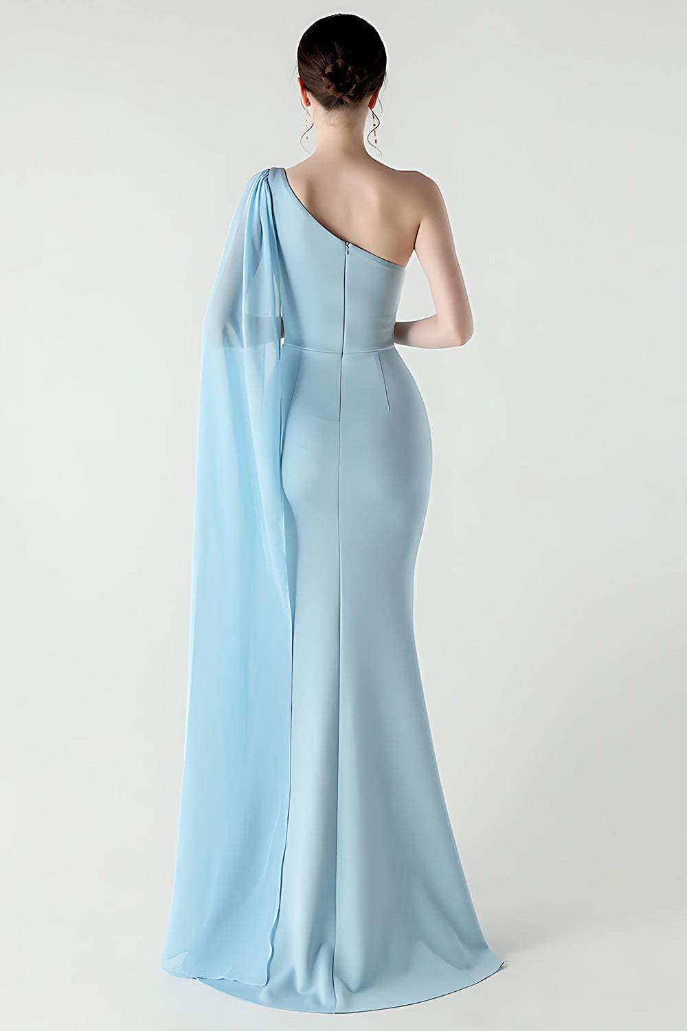 One Shoulder Black Mermaid Streamer Long Formal Dress with Slit