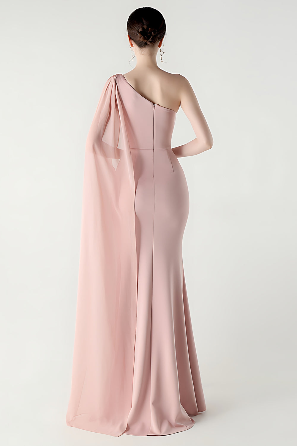 One Shoulder Black Mermaid Streamer Long Formal Dress with Slit