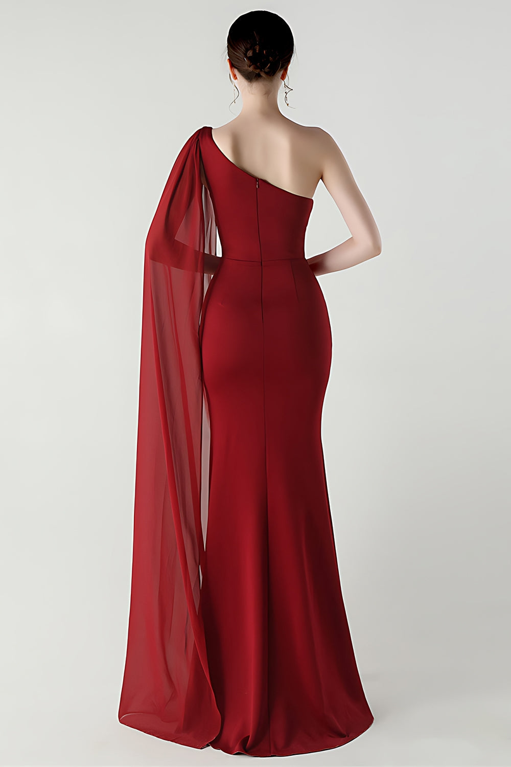 One Shoulder Black Mermaid Streamer Long Formal Dress with Slit