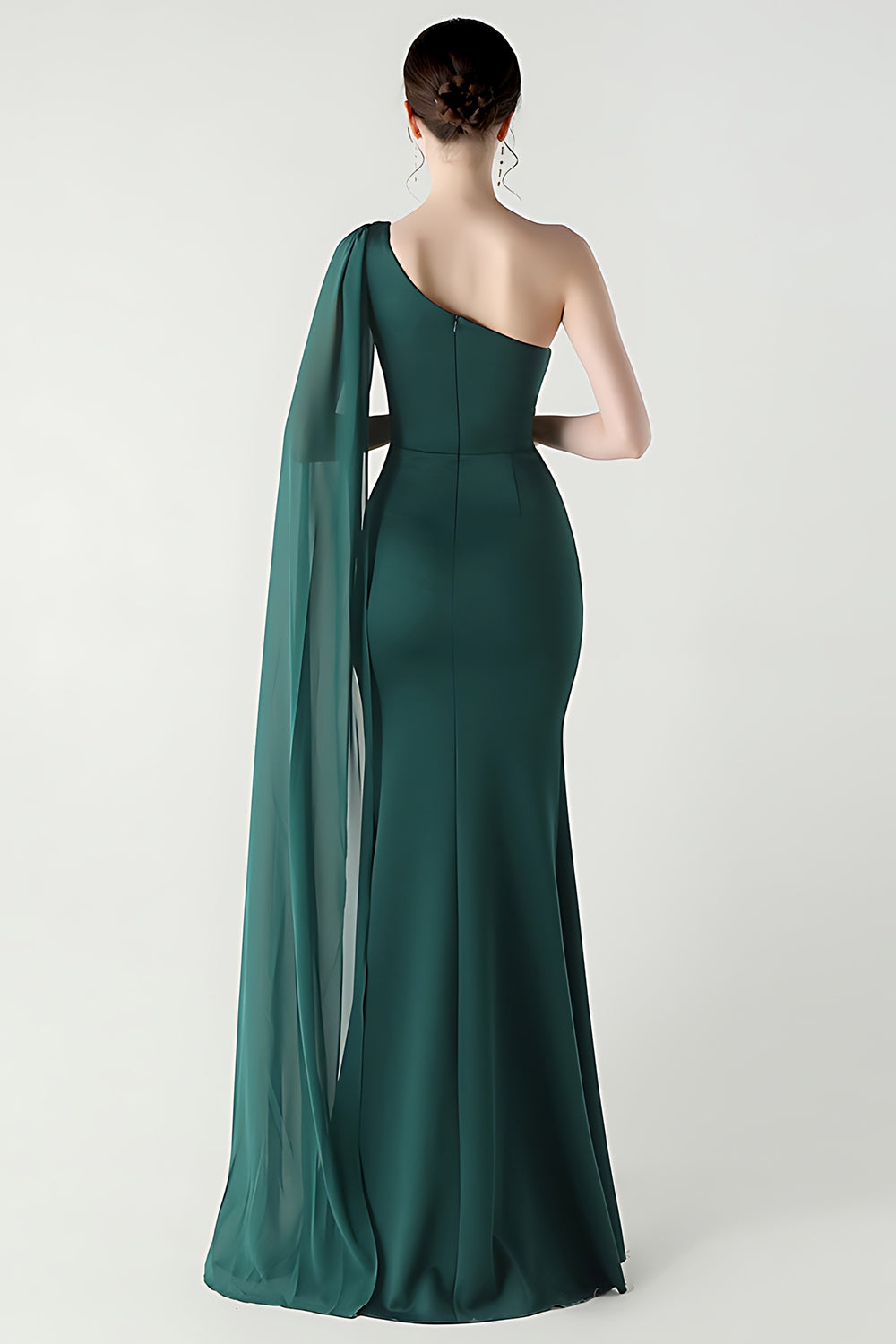 One Shoulder Black Mermaid Streamer Long Formal Dress with Slit