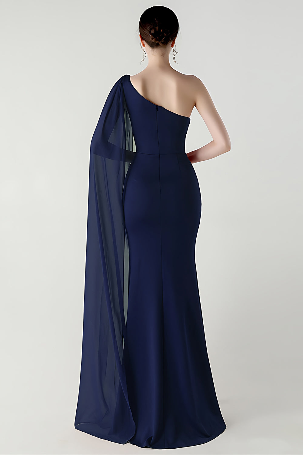 One Shoulder Black Mermaid Streamer Long Formal Dress with Slit