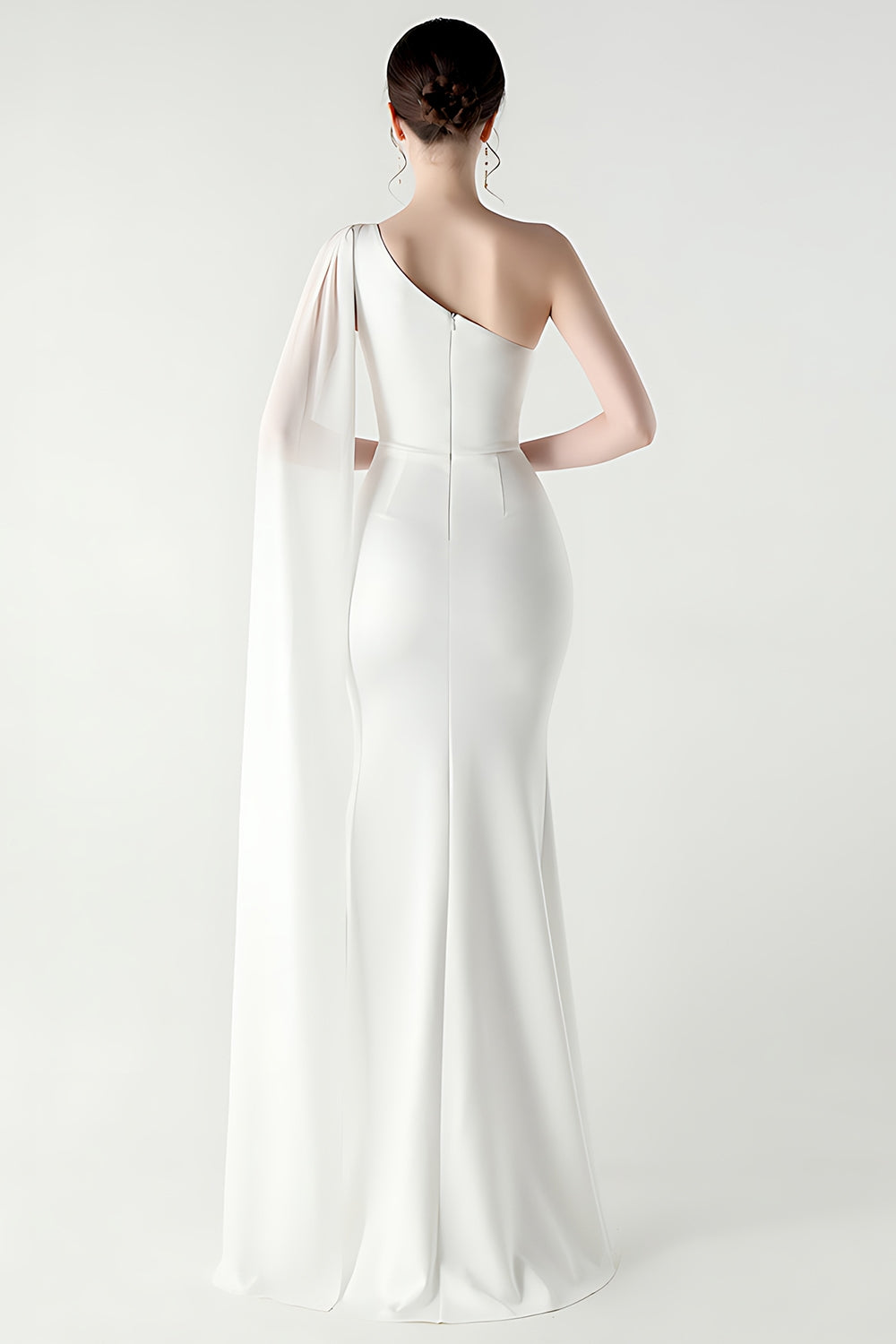 One Shoulder Black Mermaid Streamer Long Formal Dress with Slit