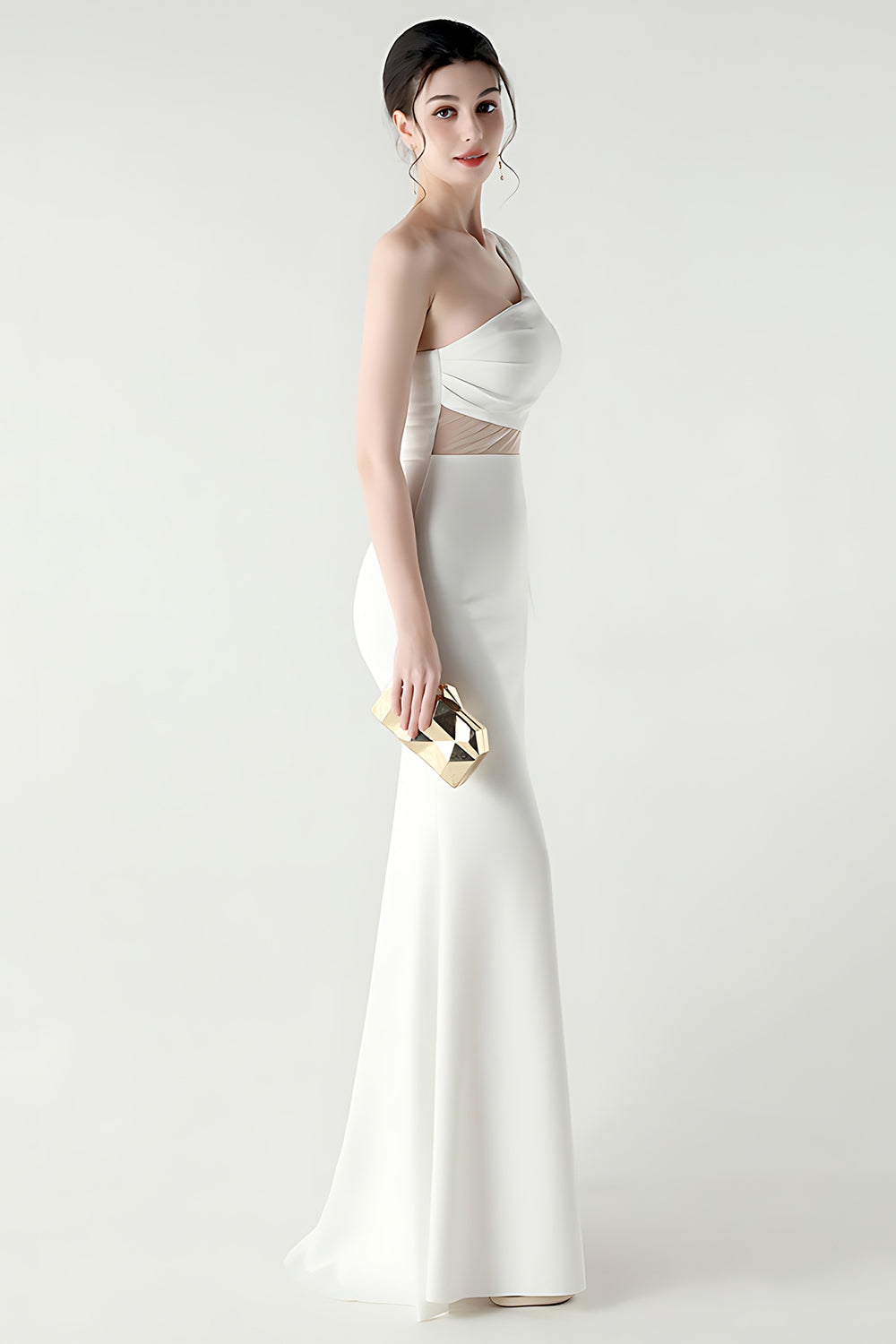 One Shoulder Black Mermaid Streamer Long Formal Dress with Slit