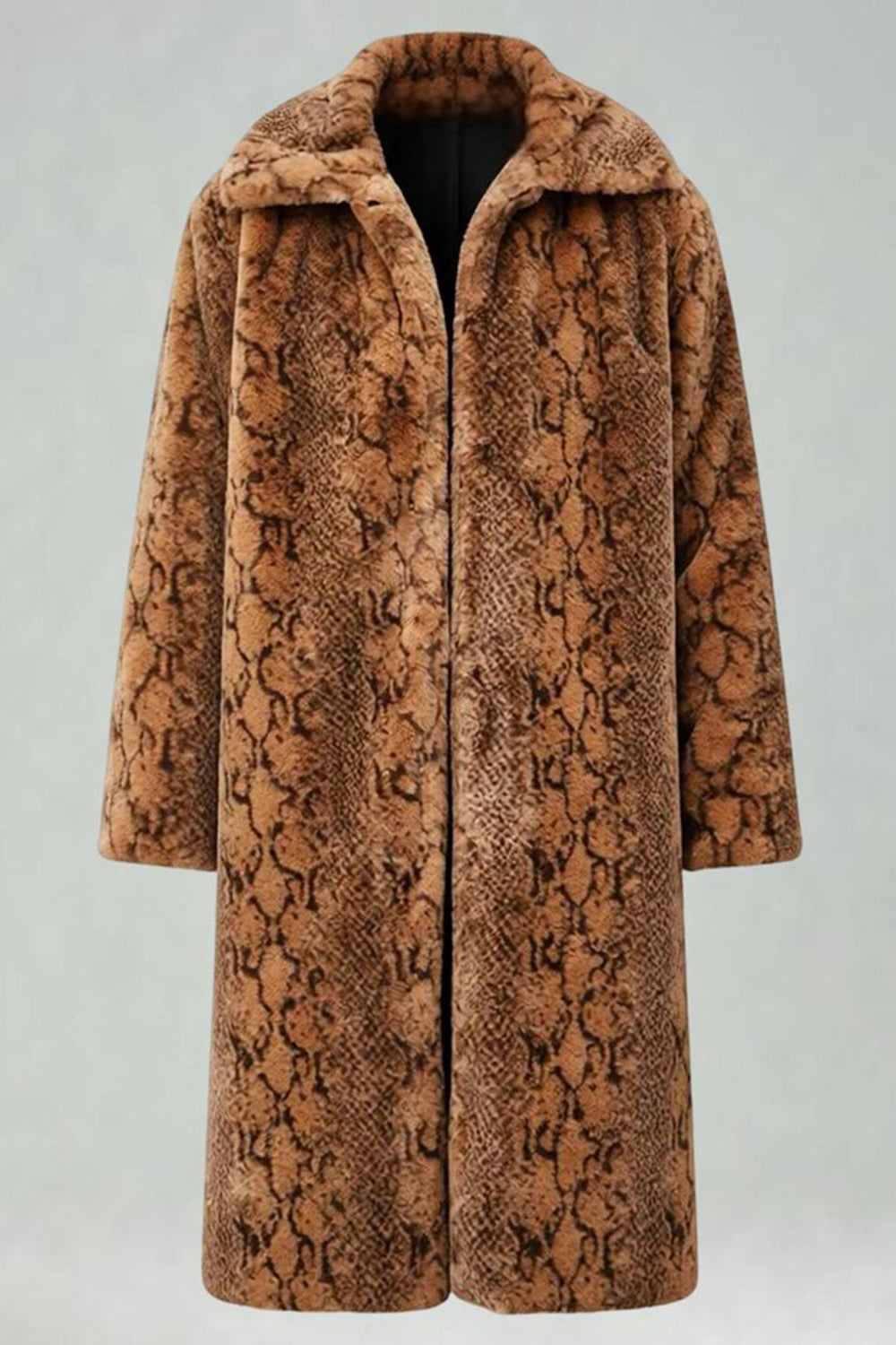 Manteau long homme chaud en fausse fourrure léopard ivoire avec poches