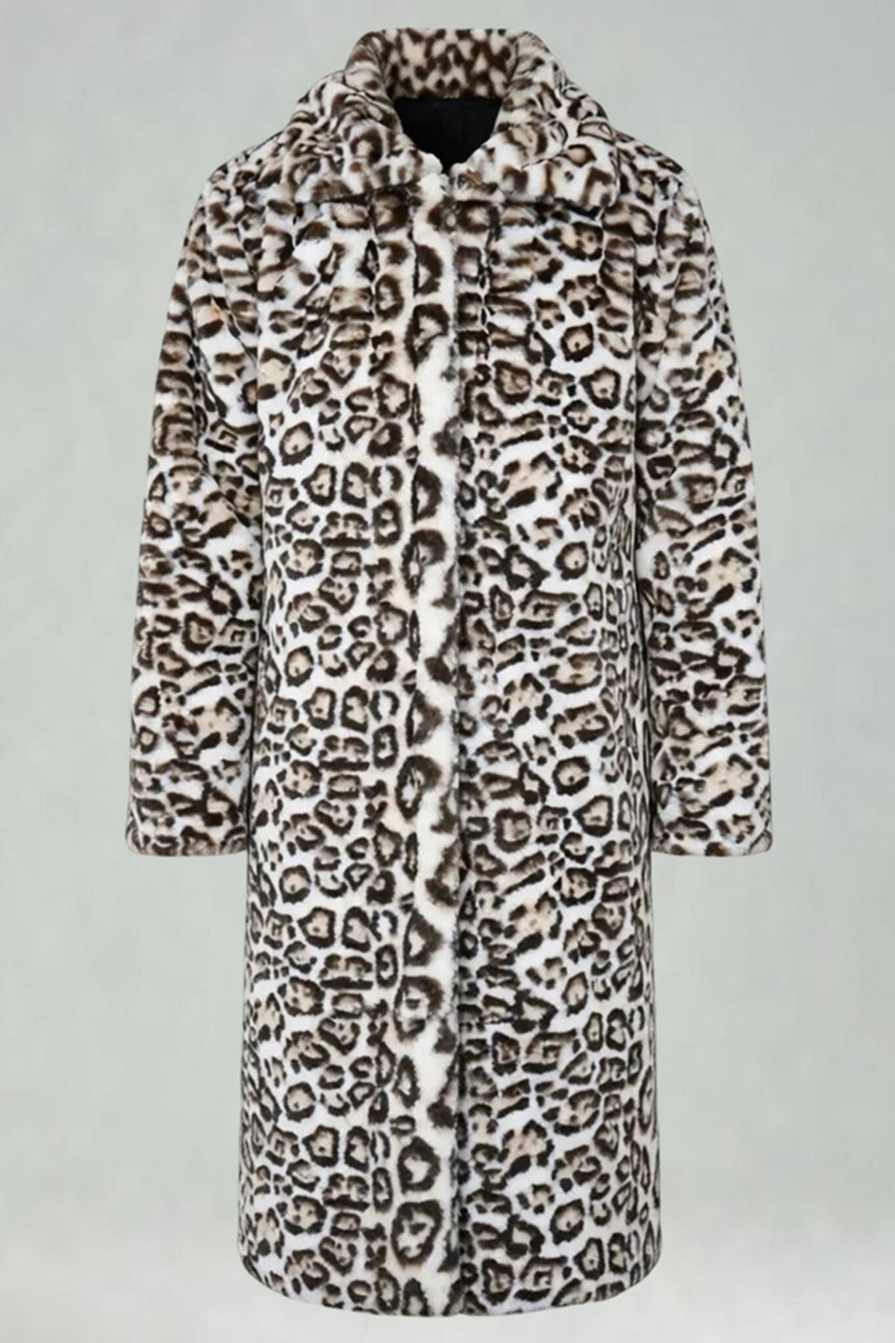 Manteau long homme chaud en fausse fourrure léopard ivoire avec poches