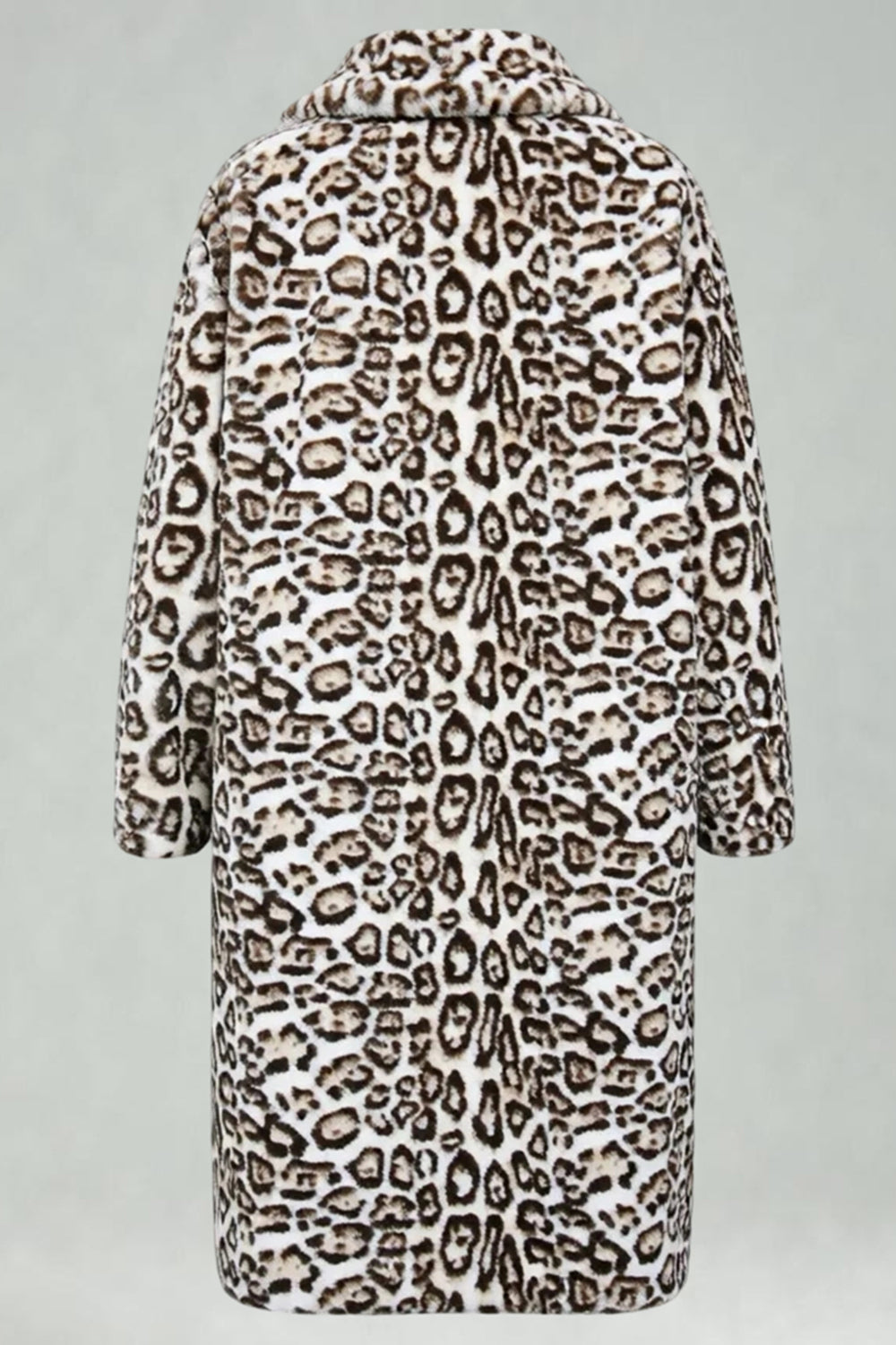 Manteau long homme chaud en fausse fourrure léopard ivoire avec poches